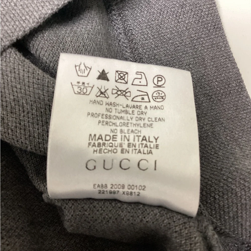 Gucci Men's Gray Short Sleeve Polo Shirt striped collar size M